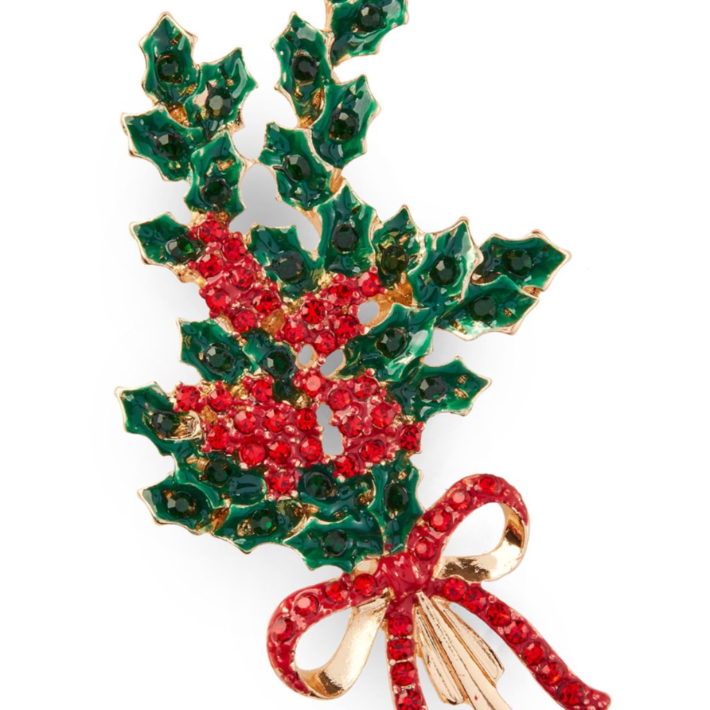 Nwt Smithsonian Store Holly Berry Pin Festive Brooch W/Red And Green Accents